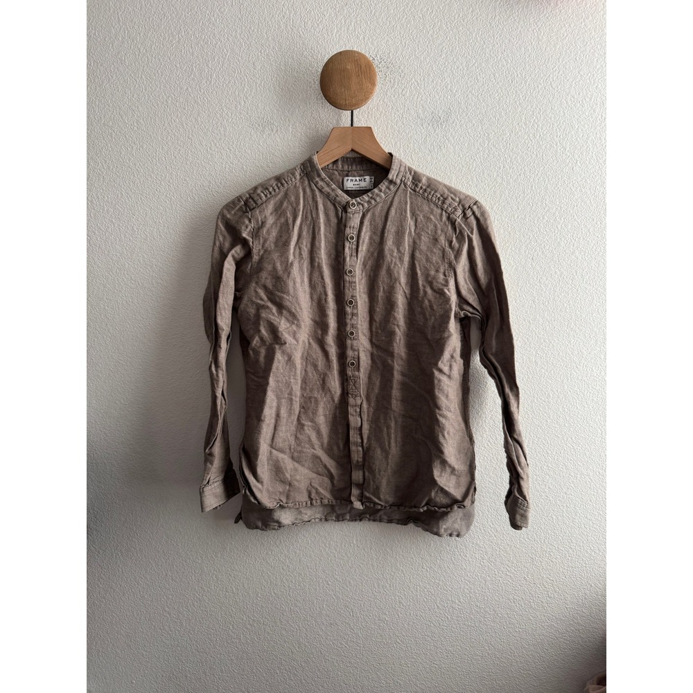FRAME Collarless Button Down Shirt Size Small